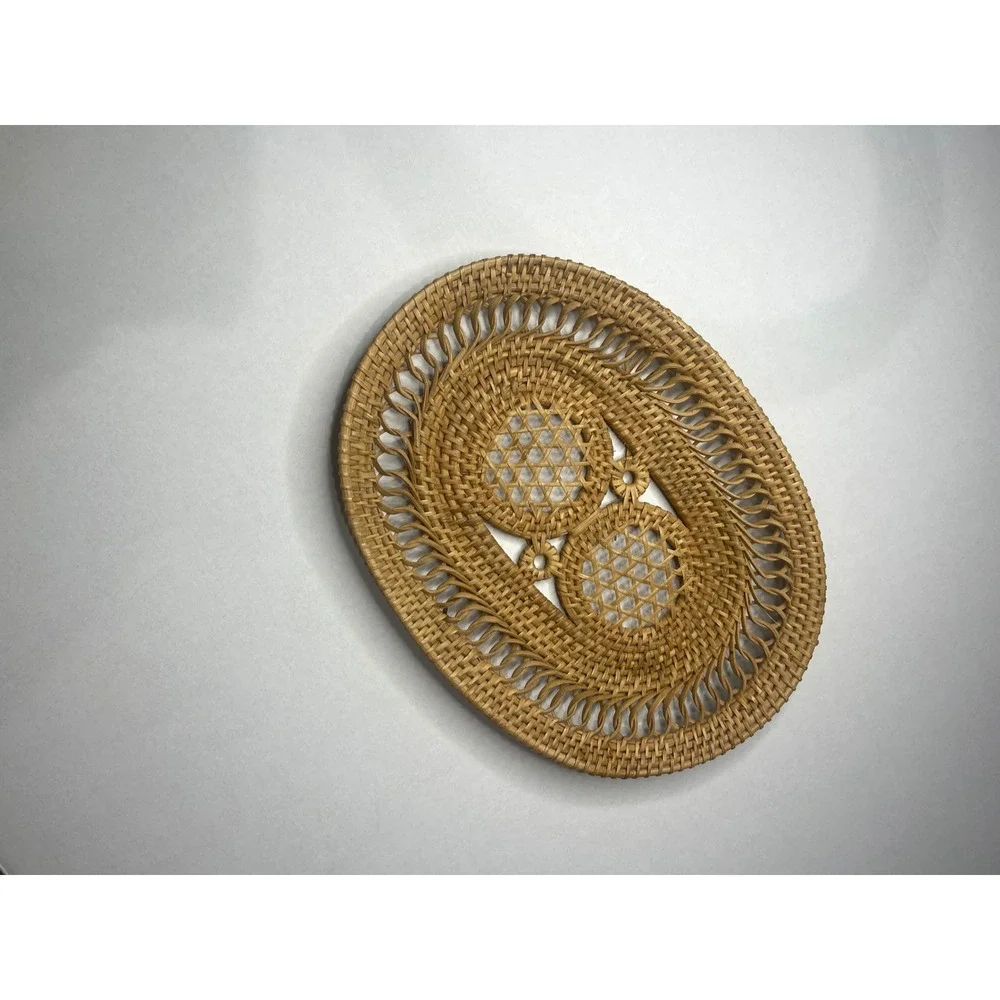 Vintage Handwoven Rattan Oval Tray Wicker Decorative Basket Honey Brown 12.5in